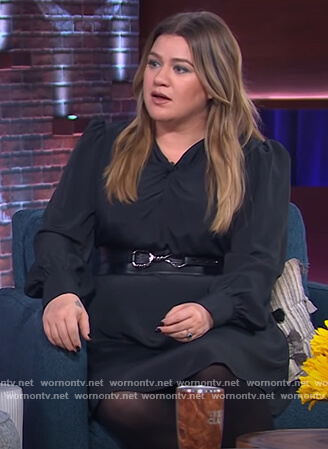 Kelly's black twist neck mini dress on The Kelly Clarkson Show