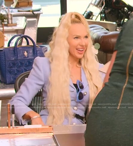 Christine's blue embellished button blazer on Selling Sunset