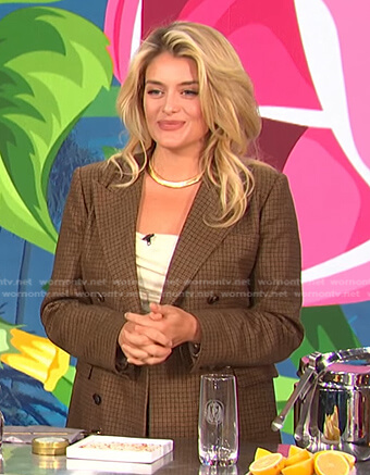 Daphne Oz's brown check blazer on E! News Daily Pop
