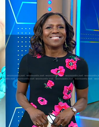 Deborah's black and pink floral dress on Good Morning America