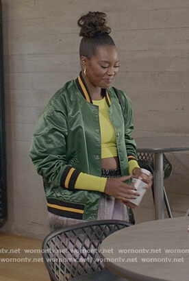 Devita's green satin bomber jacket on All American