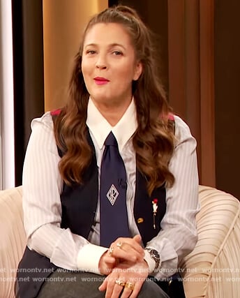 Drew's striped shirt and tie on The Drew Barrymore Show