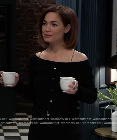 Elizabeth's black off shoulder cardigan on General Hospital