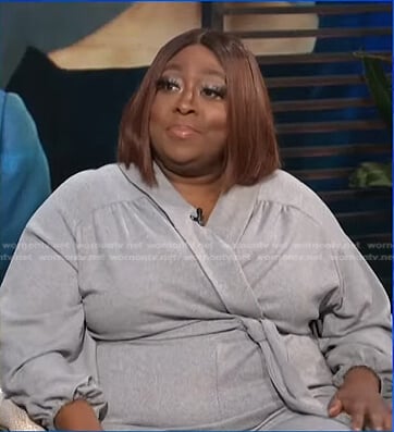Loni's grey wrap jumpsuit on E! News Daily Pop
