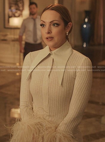 Fallon's ribbed feather cuff dress on Dynasty