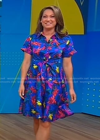 Ginger's blue floral tie waist dress on Good Morning America