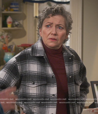 Helen's white plaid jacket on How We Roll