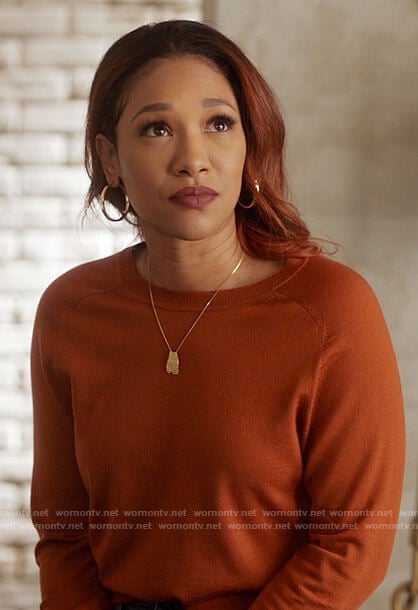 Iris's rust brown sweater on The Flash