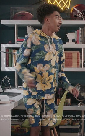 Jack's blue floral print hoodie on Black-ish