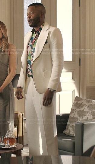 Jeff's pink floral shirt and white blazer on Dynasty