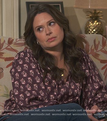 Jen's floral print tie neck blouse on How We Roll