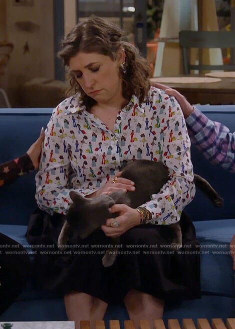 Kat's lady print button down shirt on Call Me Kat