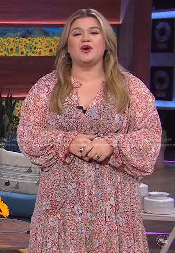 Kally's red floral midi dress on The Kelly Clarkson Show