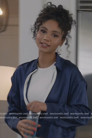 Layla's blue satin jacket on All American