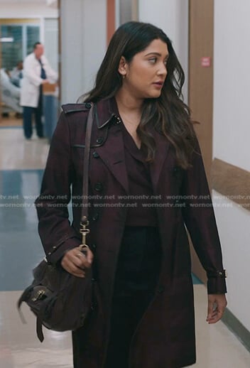 Leela's purple checked trench coat on The Resident