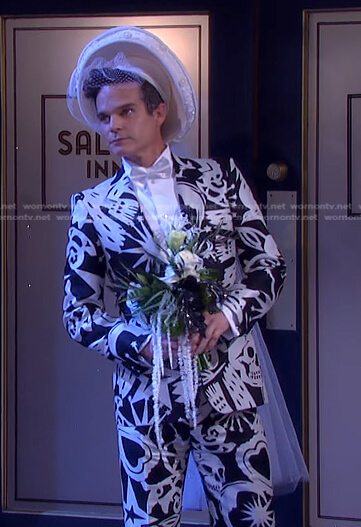 Leo's black printed blazer and pants on Days of our Lives
