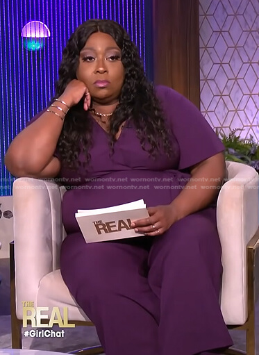 Loni's purple short sleeve jumpsuit on The Real
