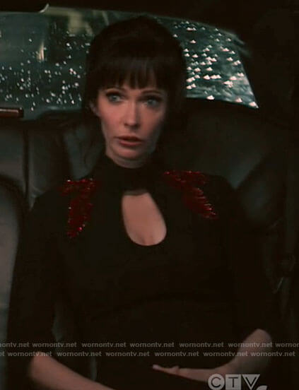 Lois's black keyhole cutout gown with beading on Superman and Lois
