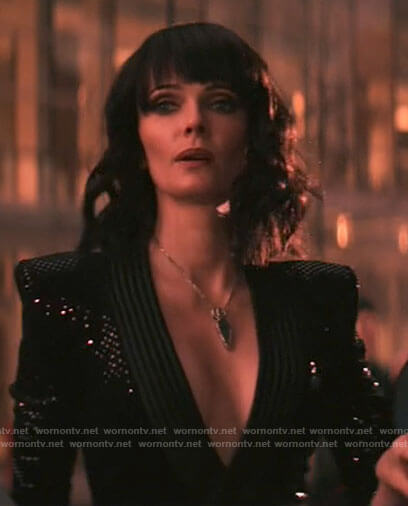 Lois's black sequin v-neck jumpsuit on Superman and Lois