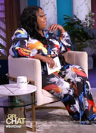 Loni's brush stroke print jumpsuit on The Real