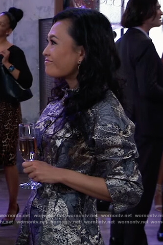 Selina Wu's floral jacquard dress on General Hospital