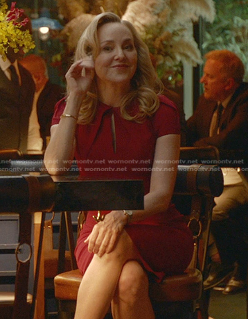 Marissa's red keyhole cap sleeve dress on Bull