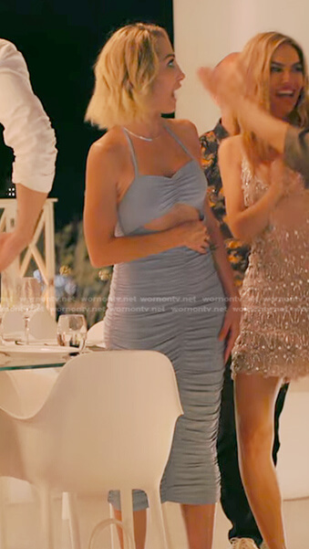 Mary's blue ruched cutout dress on Selling Sunset