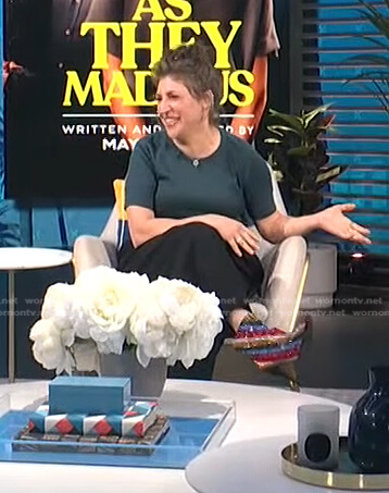 Mayim Bialik's sequin rainbow ankle boots on E! News Daily Pop