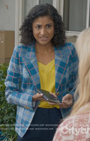 Mikaela's blue plaid blazer on Mr Mayor