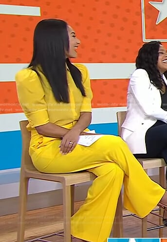 Morgan Radford's yellow puff sleeve blouse and pants on Today
