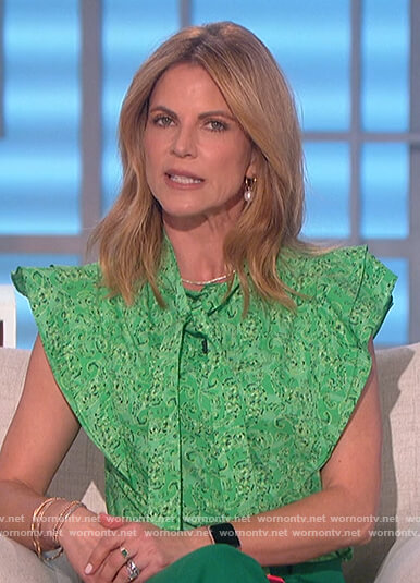 Natalie's green printed ruffle top on The Talk