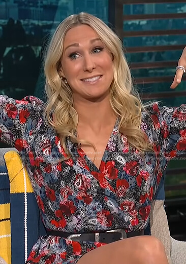 Nikki Glaser's floral and paisley print dress on E! News Daily Pop