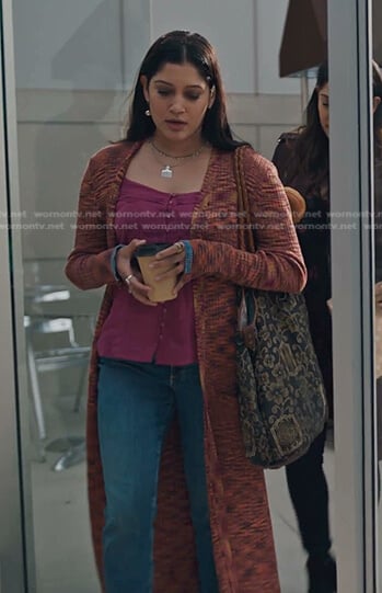 Padma's orange space dye long cardigan on The Resident