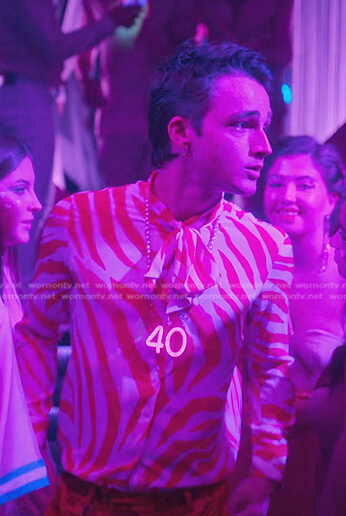 Phillipe's red zebra print tie neck shirt on Elite