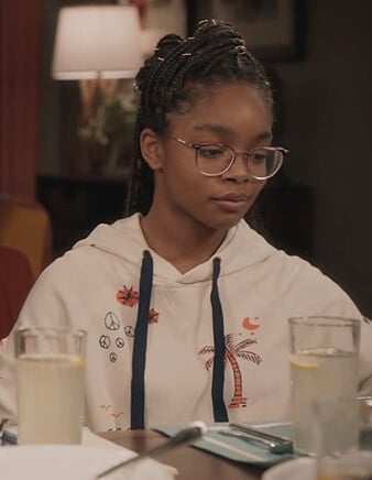 Diane's white palm print hoodie on Black-ish