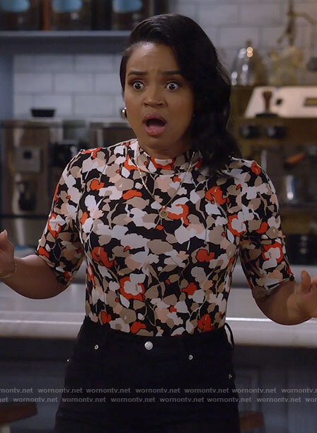 Randi's black and red floral top on Call Me Kat