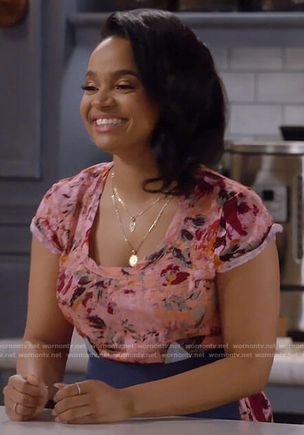 Randi's pink floral painted tee on Call Me Kat
