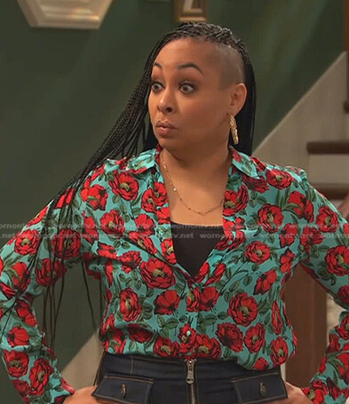 Raven's blue floral blouse on Ravens Home
