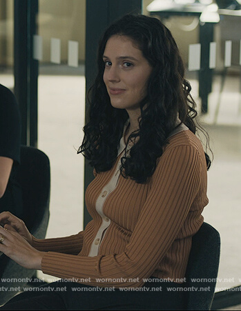 Rian's brown ribbed cardigan on Billions