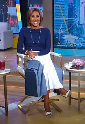 Robin's colorblock pleated skirt on Good Morning America