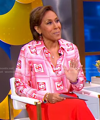 Robin's red Gucci logo print blouse on Good Morning America