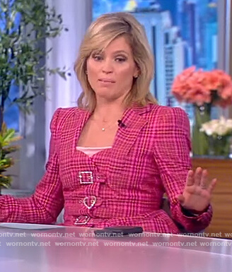 Sara's pink plaid embellished blazer on The View
