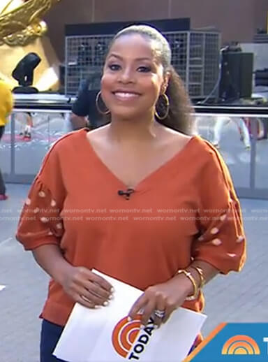Sheinelle's orange dotted sleeve top on Today