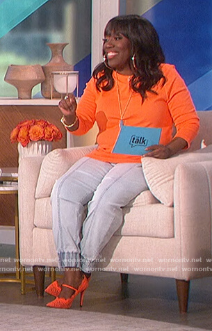 Sheryl's denim joggers on The Talk