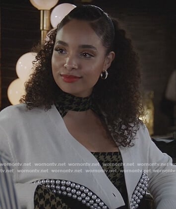 Skye's white embellished cardigan on All American