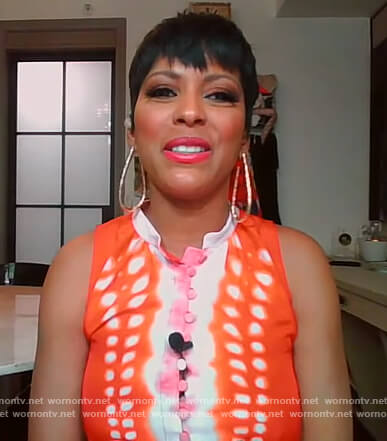 Tamron's tie dye sleeveless dress on Tamron Hall Show