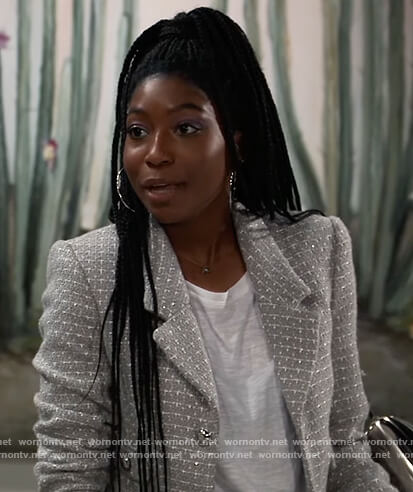 Trina's gray checked tweed blazer on General Hospital