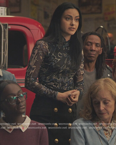 Veronica's blue abstract print top on Riverdale