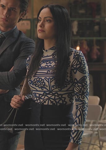 Veronica's white printed fitted top on Riverdale