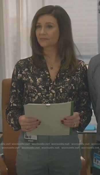 Vivian's abstract print blouse on Good Sam